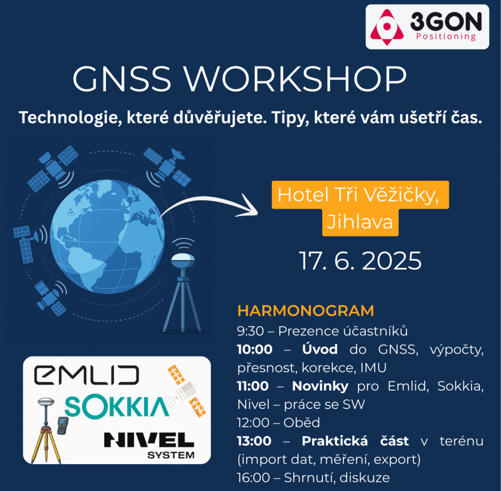 GNSS workshop, Jihlava, přijímač, technologií Emlid, Sokkia a Nivel